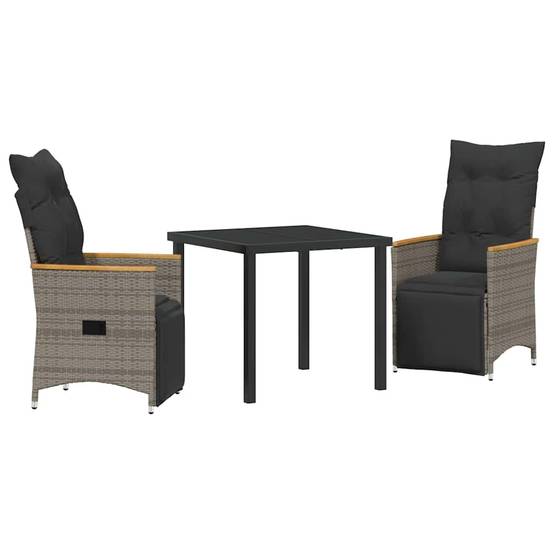 Petit Salon de Jardin 2 Personnes Poly Rotin Inclinable pour Balcon et Terrasse Gris – ComfortXL Outdoor Living - Image 2