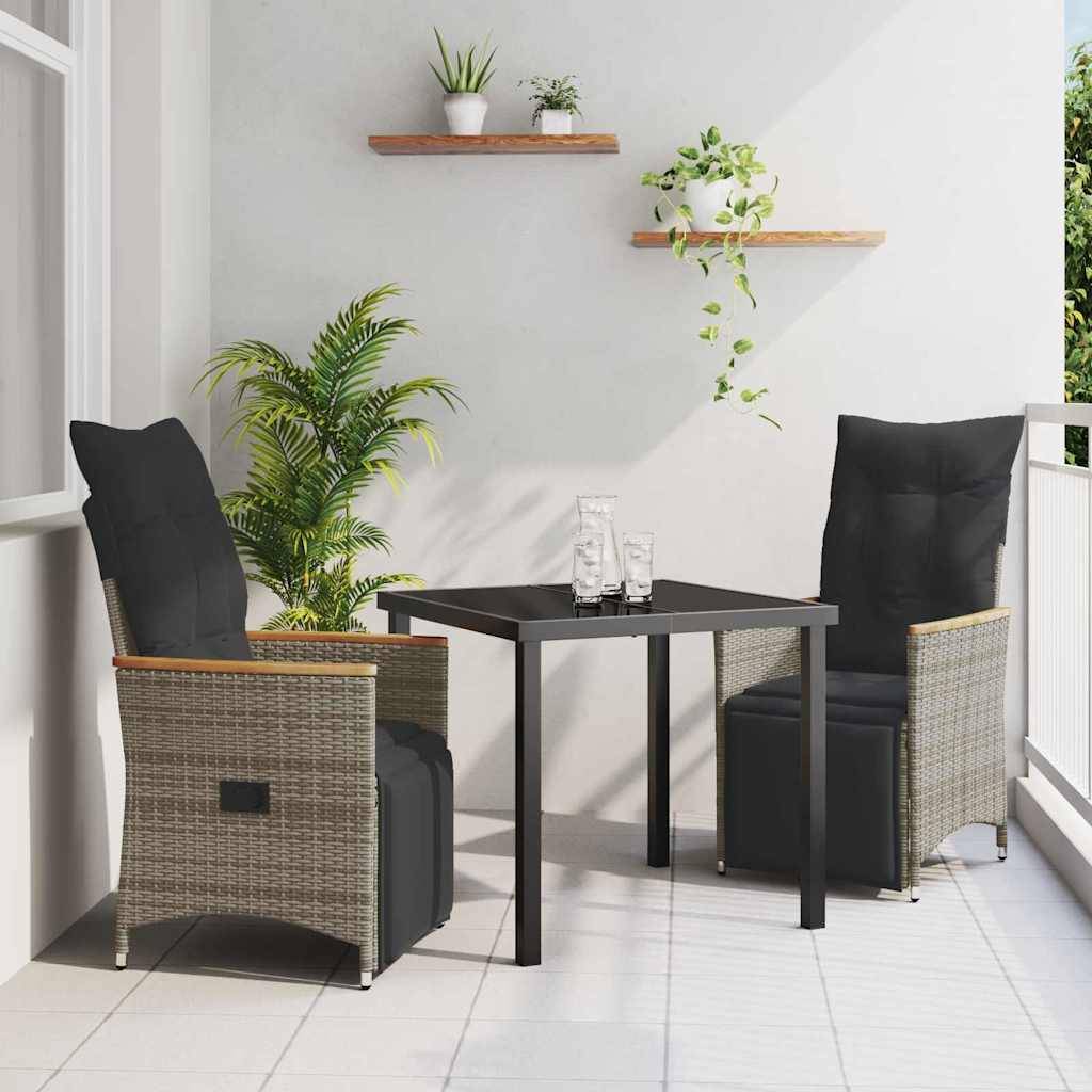 Petit Salon de Jardin 2 Personnes Poly Rotin Inclinable pour Balcon et Terrasse Gris – ComfortXL Outdoor Living - Image 1