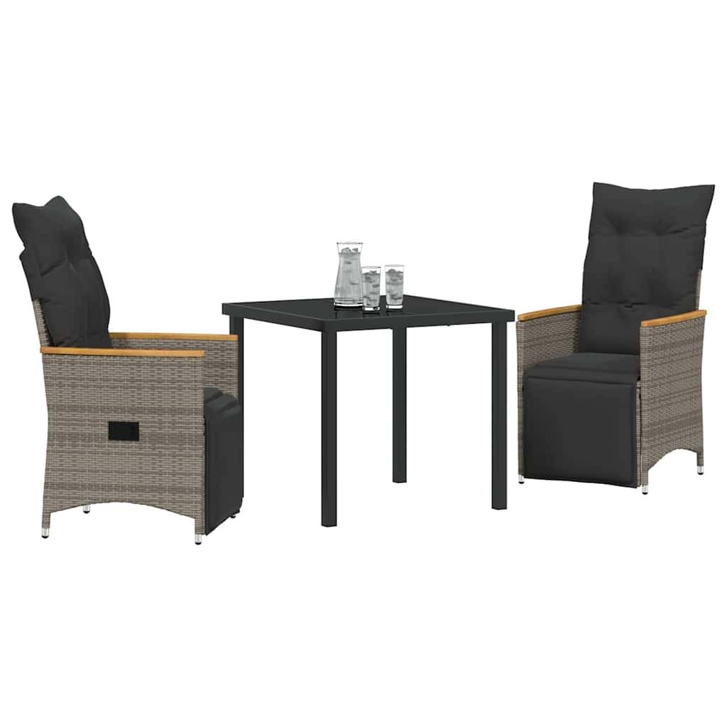 Petit Salon de Jardin 2 Personnes Poly Rotin Inclinable pour Balcon et Terrasse Gris – ComfortXL Outdoor Living - Image 3