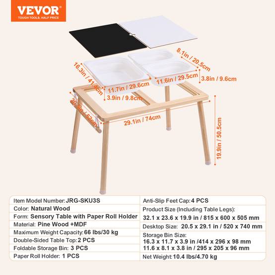 VEVOR Table d'Activités Table Sensorielle pour Enfants 1 Porte-papier 3 Bacs - Image 7