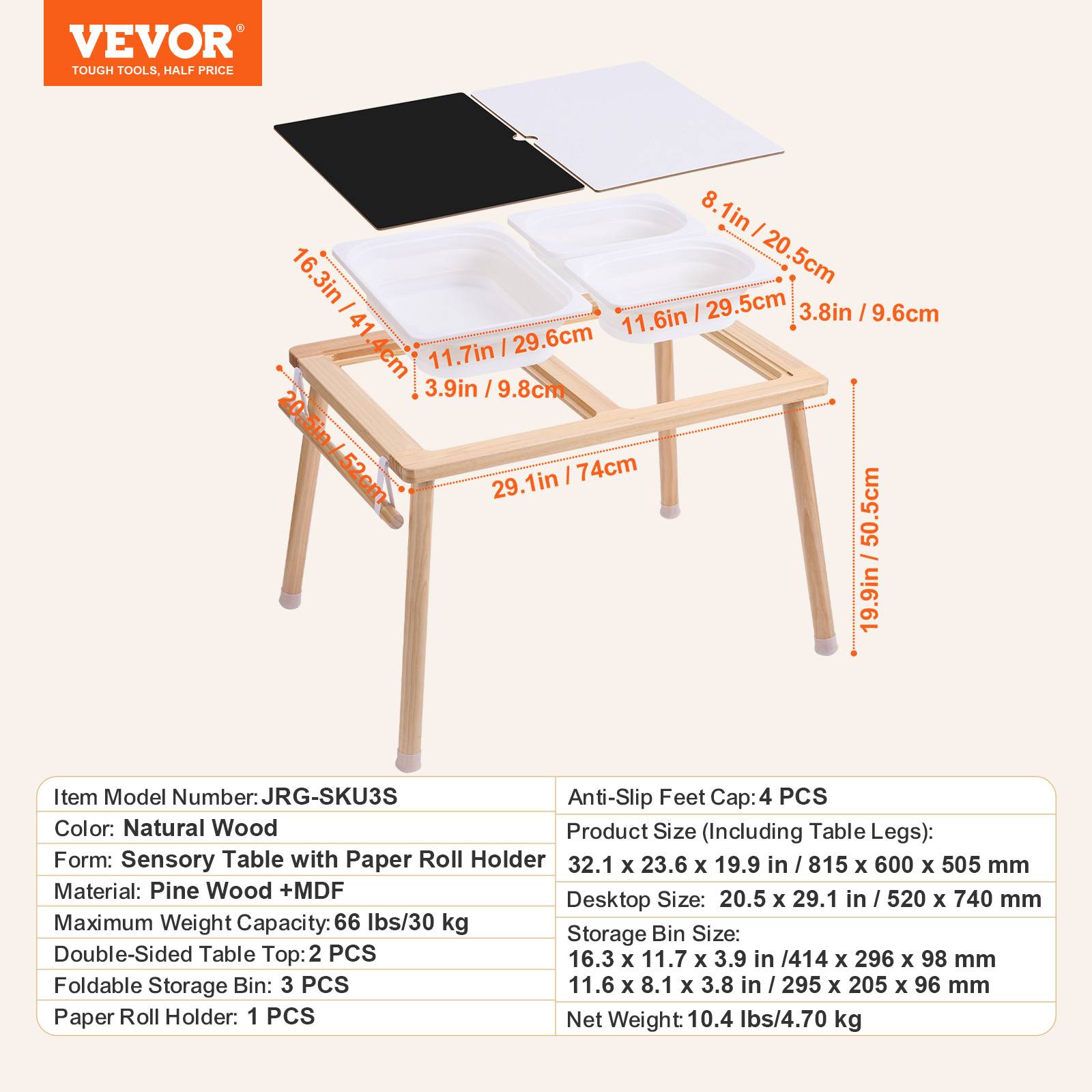 VEVOR Table d'Activités Table Sensorielle pour Enfants 1 Porte-papier 3 Bacs - Image 7