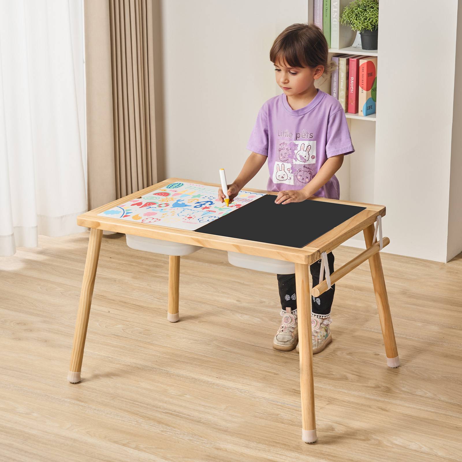 VEVOR Table d'Activités Table Sensorielle pour Enfants 1 Porte-papier 3 Bacs - Image 8