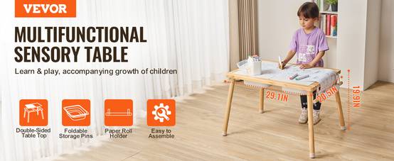 VEVOR Table d'Activités Table Sensorielle pour Enfants 1 Porte-papier 3 Bacs - Image 9