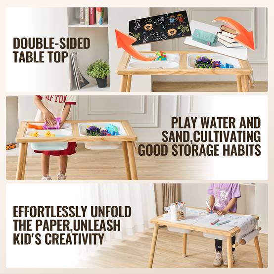 VEVOR Table d'Activités Table Sensorielle pour Enfants 1 Porte-papier 3 Bacs - Image 3