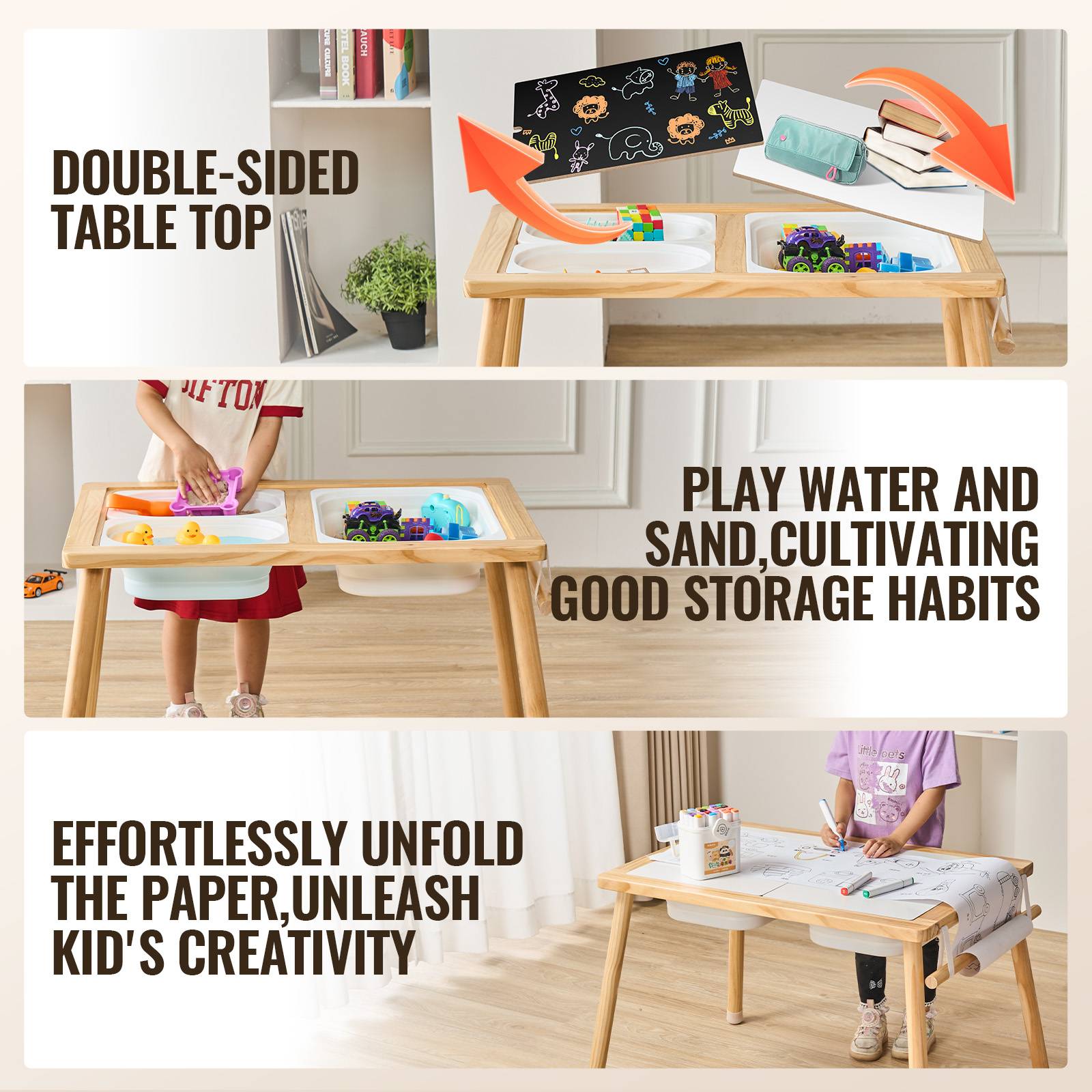 VEVOR Table d'Activités Table Sensorielle pour Enfants 1 Porte-papier 3 Bacs - Image 3