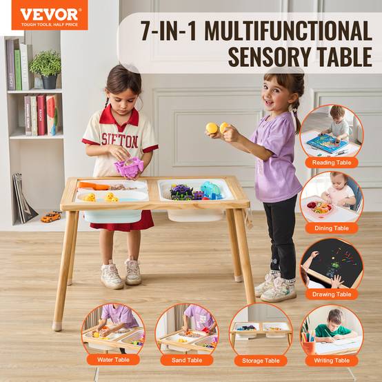 VEVOR Table d'Activités Table Sensorielle pour Enfants 1 Porte-papier 3 Bacs - Image 2