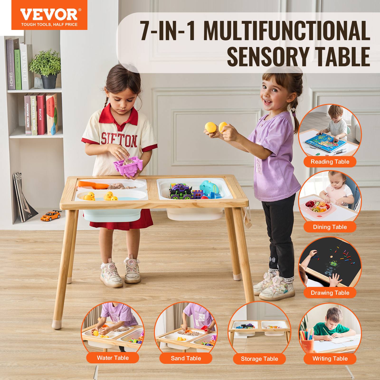VEVOR Table d'Activités Table Sensorielle pour Enfants 1 Porte-papier 3 Bacs - Image 2