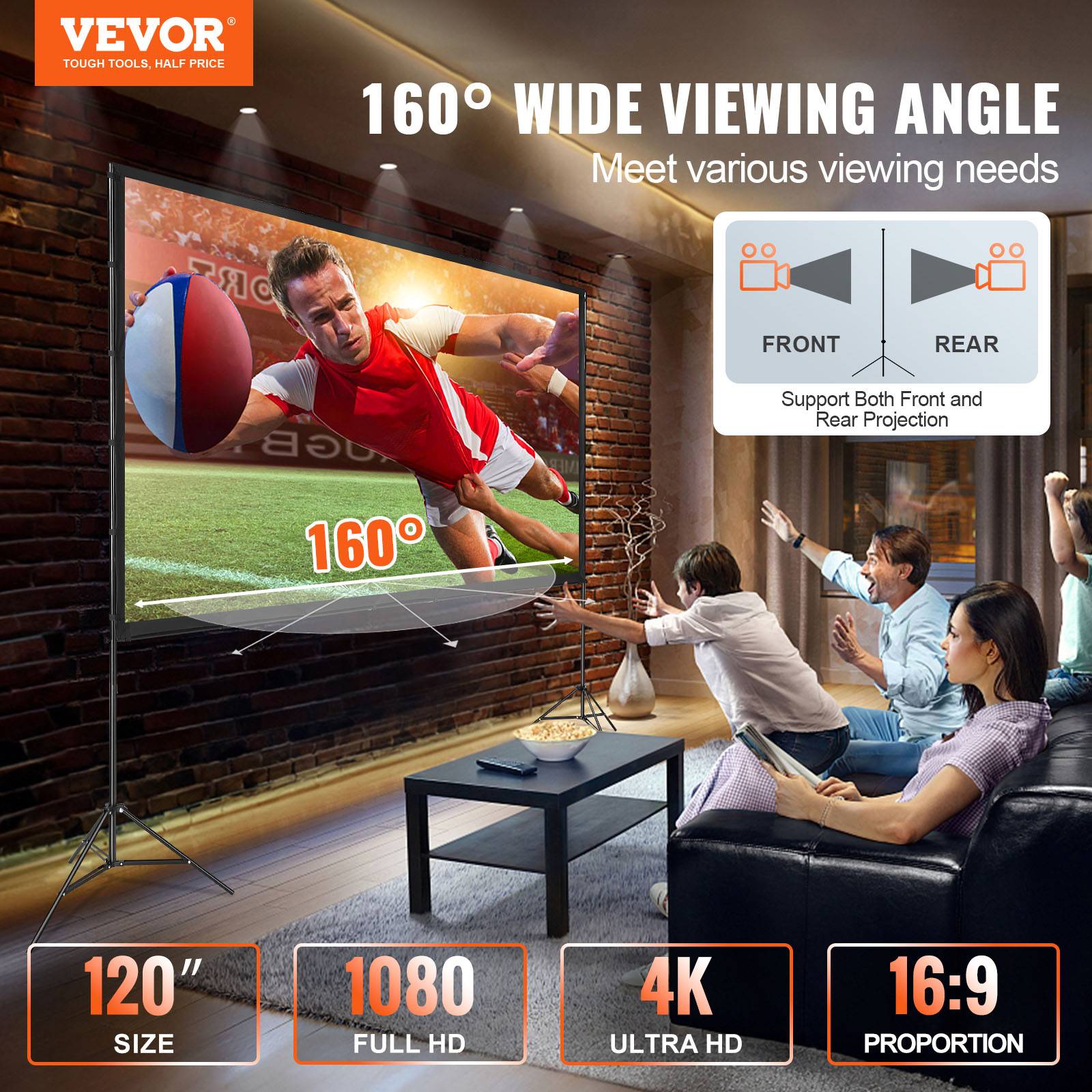 Vevor - VEVOR Écran projection sur pied portable 120 pouces 16:9 HD, double face anti-plis, sac. - Image 2