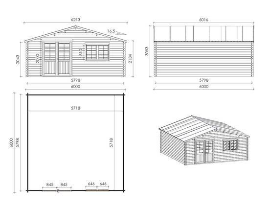 Altanka - Abri de jardin en bois - 36m2 - 6x6m - Ep. 40mm - Couleur: naturel - DOM610 - ALTANKA - Imagen 3