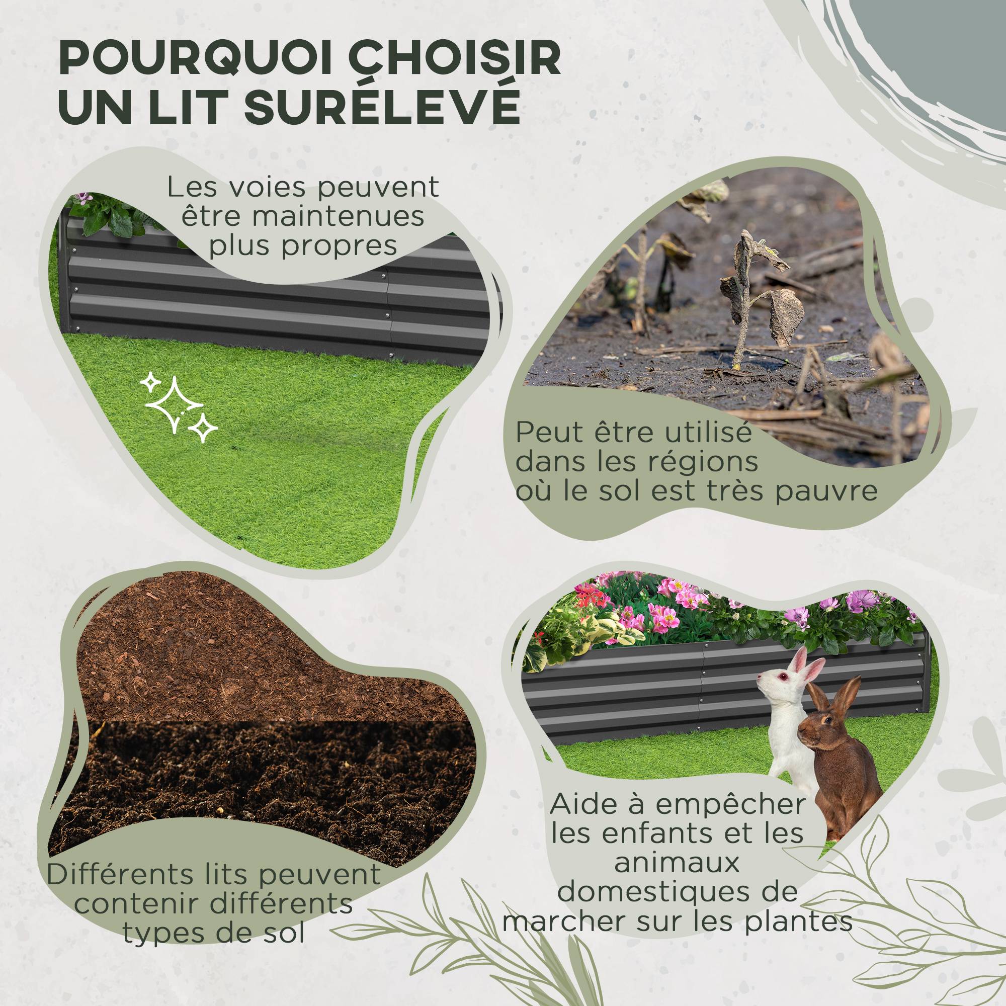Outsunny - Carré potager jardinière rectangulaire 180x90x29,5cm grande capacité avec tuteurs tomates/plantes grimpantes métal - Outsunny - Image 7