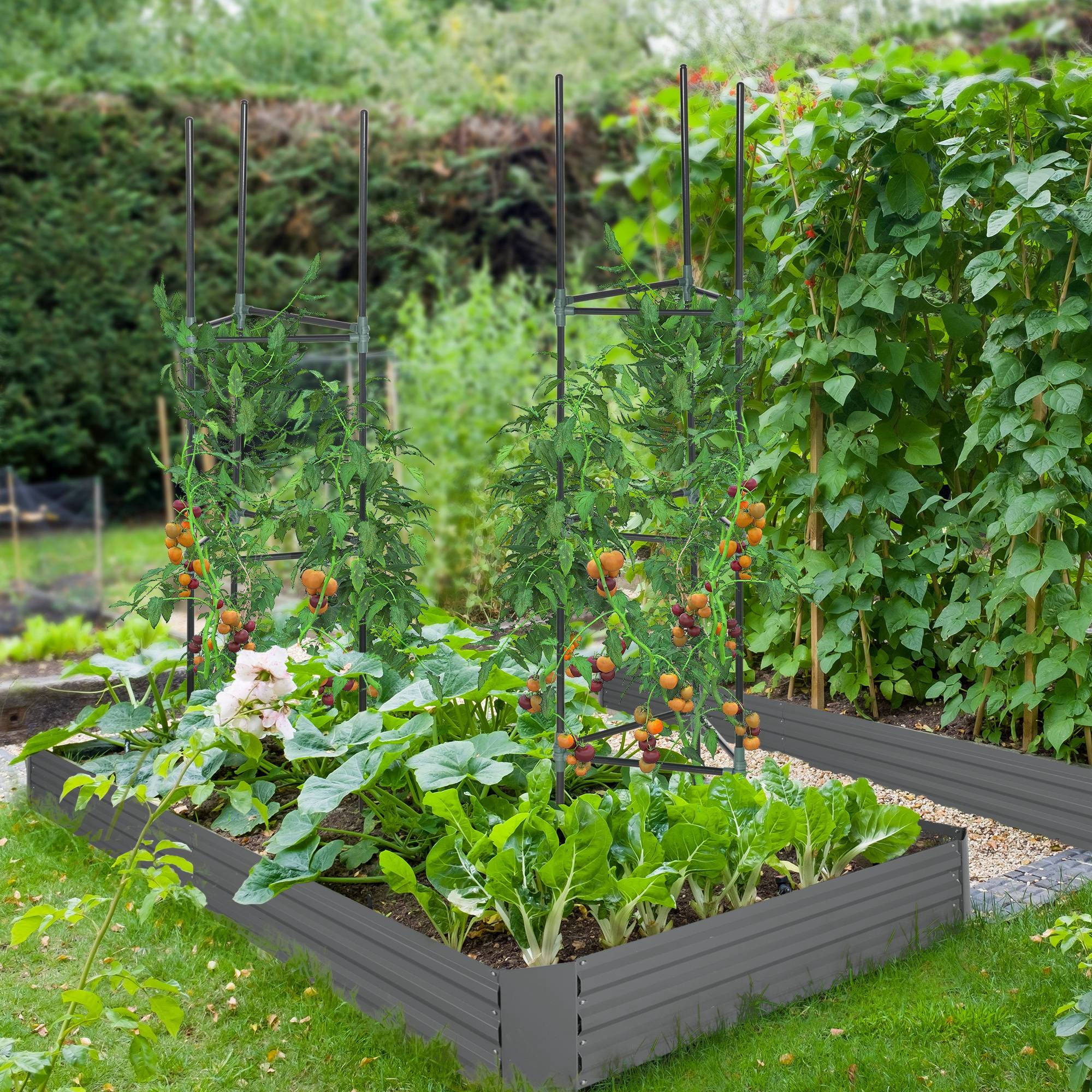 Outsunny - Carré potager jardinière rectangulaire 180x90x29,5cm grande capacité avec tuteurs tomates/plantes grimpantes métal - Outsunny - Image 2