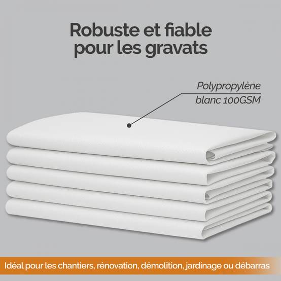 Lot de 5 sacs à gravats réutilisables en polypropylène haute qualité - 55 Kg - Blanc - Linxor - Image 3