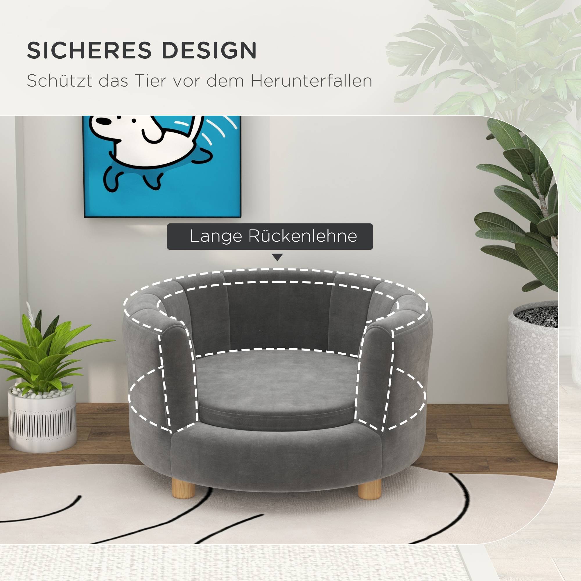 ComfortXL - Canapé pour chien et chat polyester 65 x 64 x 37 cm gris sur pieds bois coussin amovible dossier enveloppant - Image 5