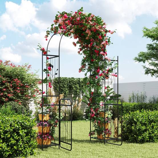 Arche de Jardin avec Portail Étagères Treillis pour Plante Grimpante Pergola de Mariage pour Cérémonie MAISON CHIC - Image 2