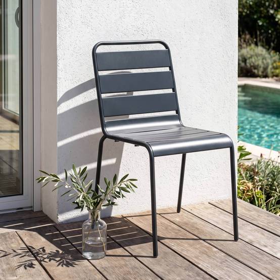 Oviala - Chaise de jardin en métal gris anthracite Palavas - Oviala - Imagen 2