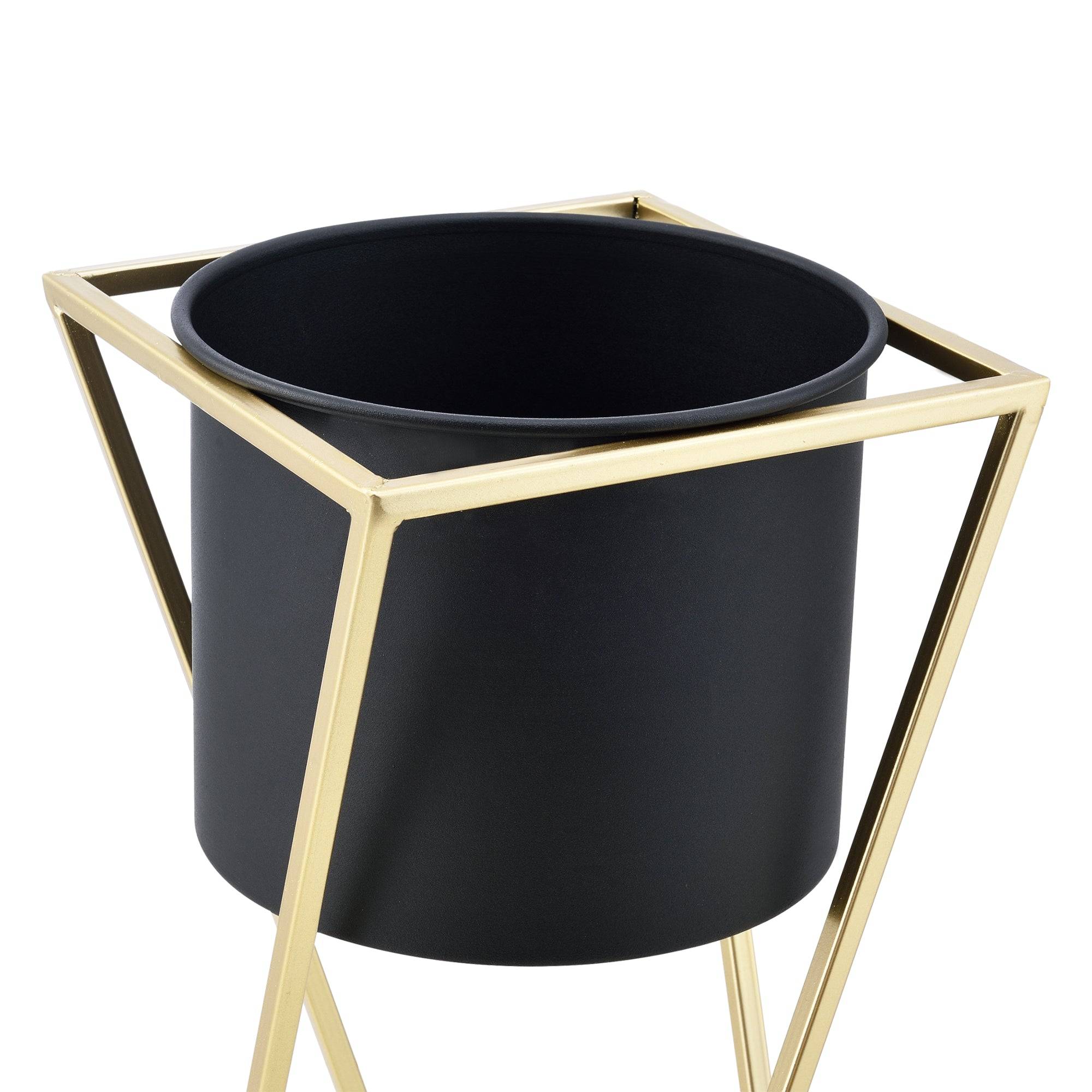 Helloshop26 - Lot de 2 supports de plantes ensemble pot de fleur set cache-pot ensemble bac à fleurs vase métal tailles différentes doré noir - Imagen 3