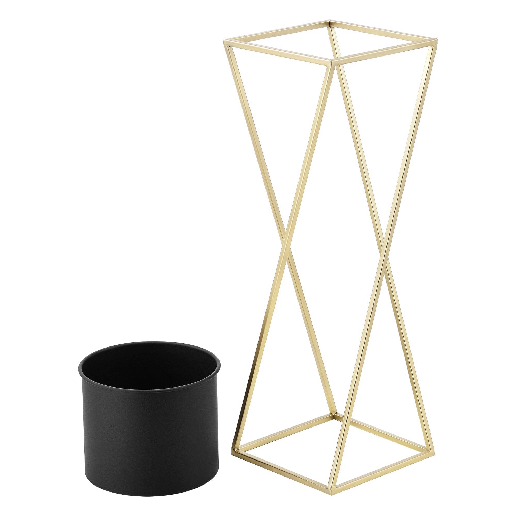 Helloshop26 - Lot de 2 supports de plantes ensemble pot de fleur set cache-pot ensemble bac à fleurs vase métal tailles différentes doré noir - Imagen 2