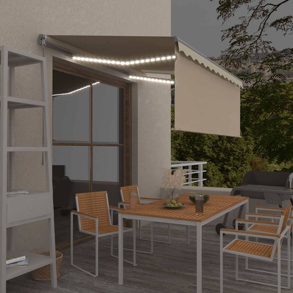 Auvent Rétractable Manuel avec Store et Éclairage LED pour Jardin et Balcon Crème 3,5x2,5m – ComfortXL Outdoor Living - Image 1