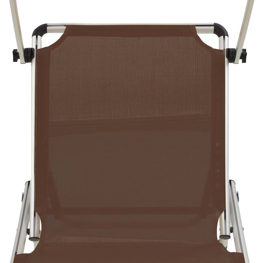 Helloshop26 - Lot de deux chaises longues pliables toit aluminium textilène marron - Imagen 8