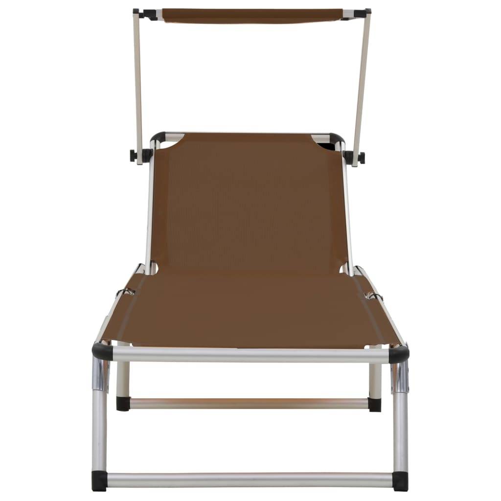 Helloshop26 - Lot de deux chaises longues pliables toit aluminium textilène marron - Imagen 3