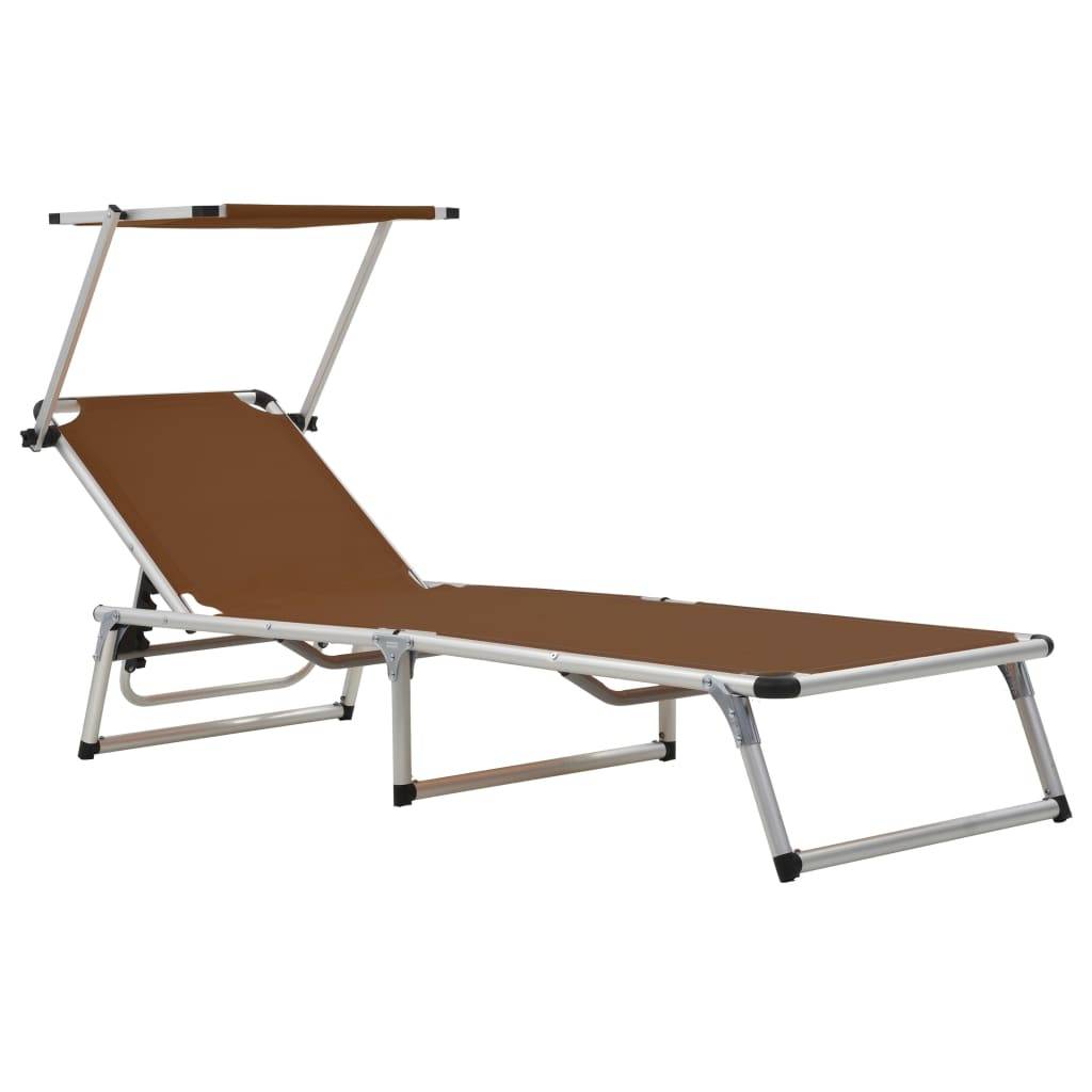 Helloshop26 - Lot de deux chaises longues pliables toit aluminium textilène marron - Imagen 2