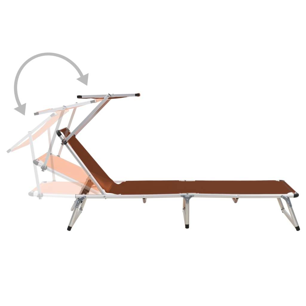 Helloshop26 - Lot de deux chaises longues pliables toit aluminium textilène marron - Imagen 5