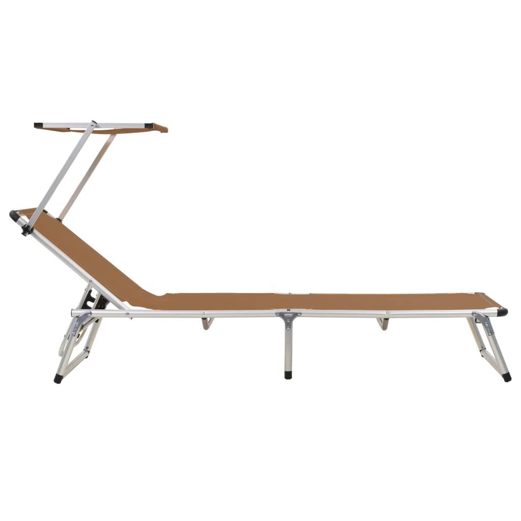 Helloshop26 - Lot de deux chaises longues pliables toit aluminium textilène marron - Imagen 4