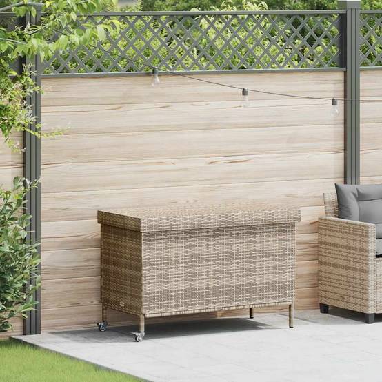 Boîte de rangement extérieure - Coffre de rangement - Boîte de jardin et roues gris résine tressée - Image 1