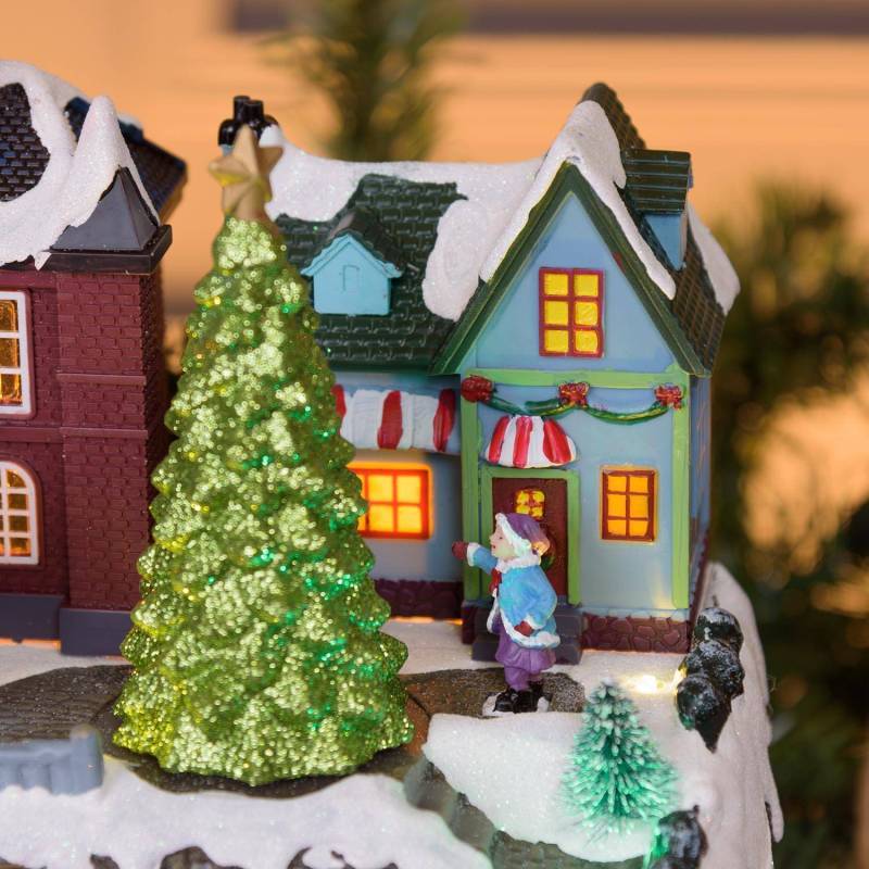 Lotti - Village de noël lumineux Enneigé avec Eglise Petit Train Sapin et Manège pour Enfant en Rotation Musique Lotti - Imagen 6