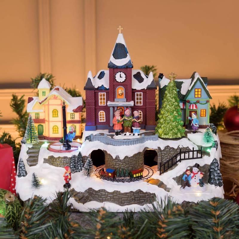 Lotti - Village de noël lumineux Enneigé avec Eglise Petit Train Sapin et Manège pour Enfant en Rotation Musique Lotti - Imagen 1