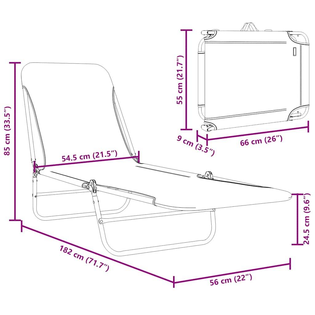 Vidaxl - Chaises longues pliables lot de 2 Acier et tissu Bleu vidaXL 44299 - Imagen 10