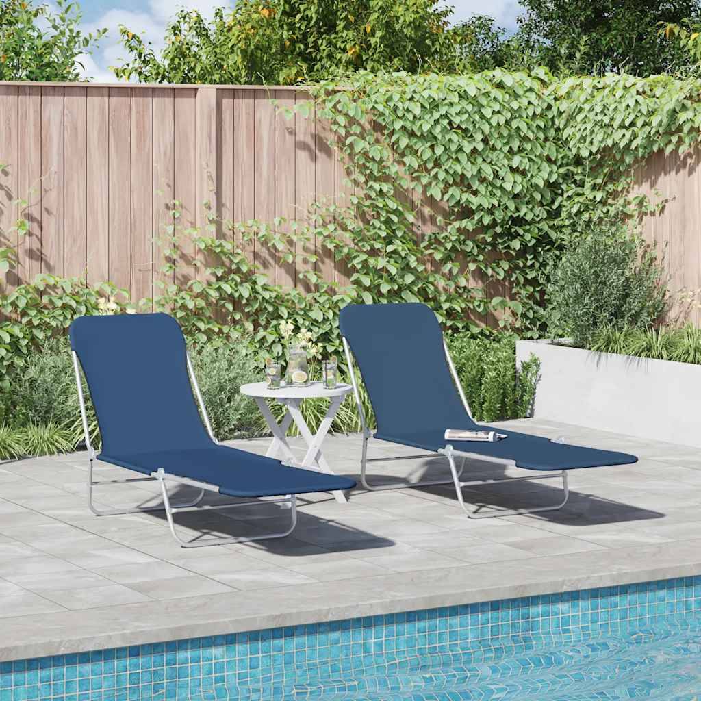 Vidaxl - Chaises longues pliables lot de 2 Acier et tissu Bleu vidaXL 44299 - Imagen 2