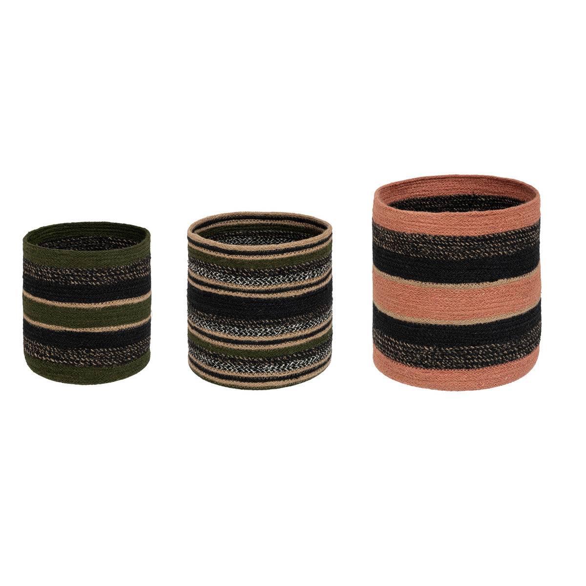 Lot de 3 Paniers de rangement en Jute colorée D 27 D 24 et D 21 cm - Imagen 1