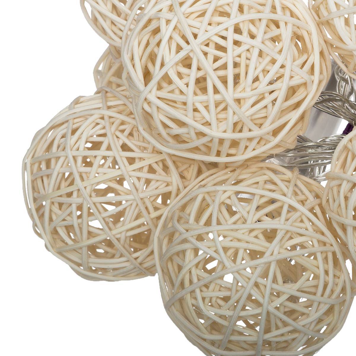 Atmosphera - Guirlande LED "Rotin" 10 boules pile blanc ivoire L162cm - Atmosphera Créateur d'intérieur - Image 3