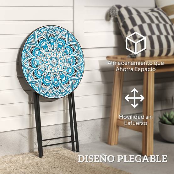 Table d'appoint ronde pliante métal céramique pour balcon motif mosaïque bleu 35x55cm - ComfortXL Outdoor Living - Image 7