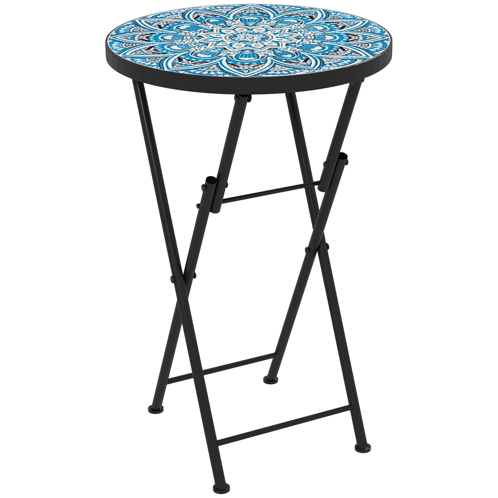 Table d'appoint ronde pliante métal céramique pour balcon motif mosaïque bleu 35x55cm - ComfortXL Outdoor Living - Image 2
