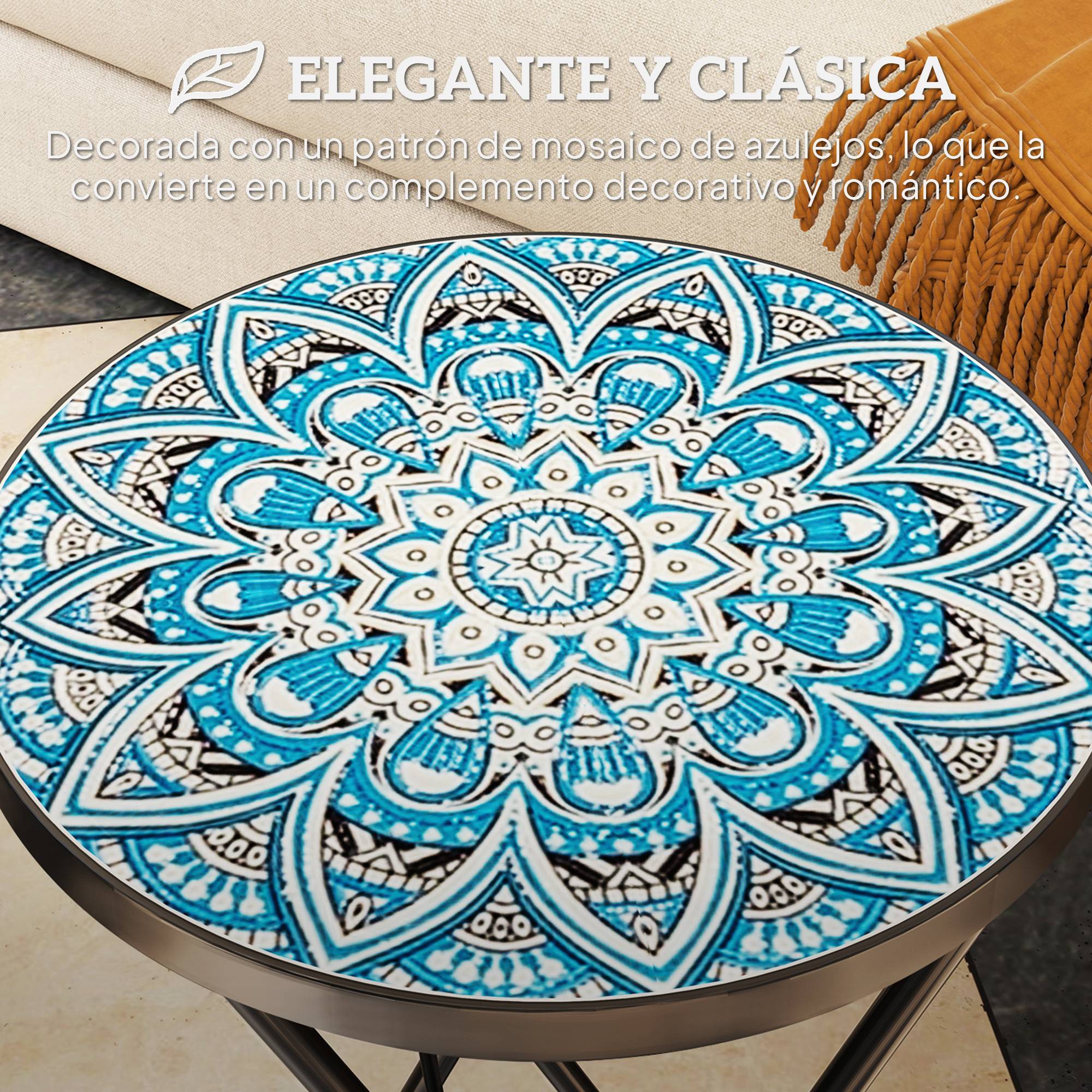 Table d'appoint ronde pliante métal céramique pour balcon motif mosaïque bleu 35x55cm - ComfortXL Outdoor Living - Image 6