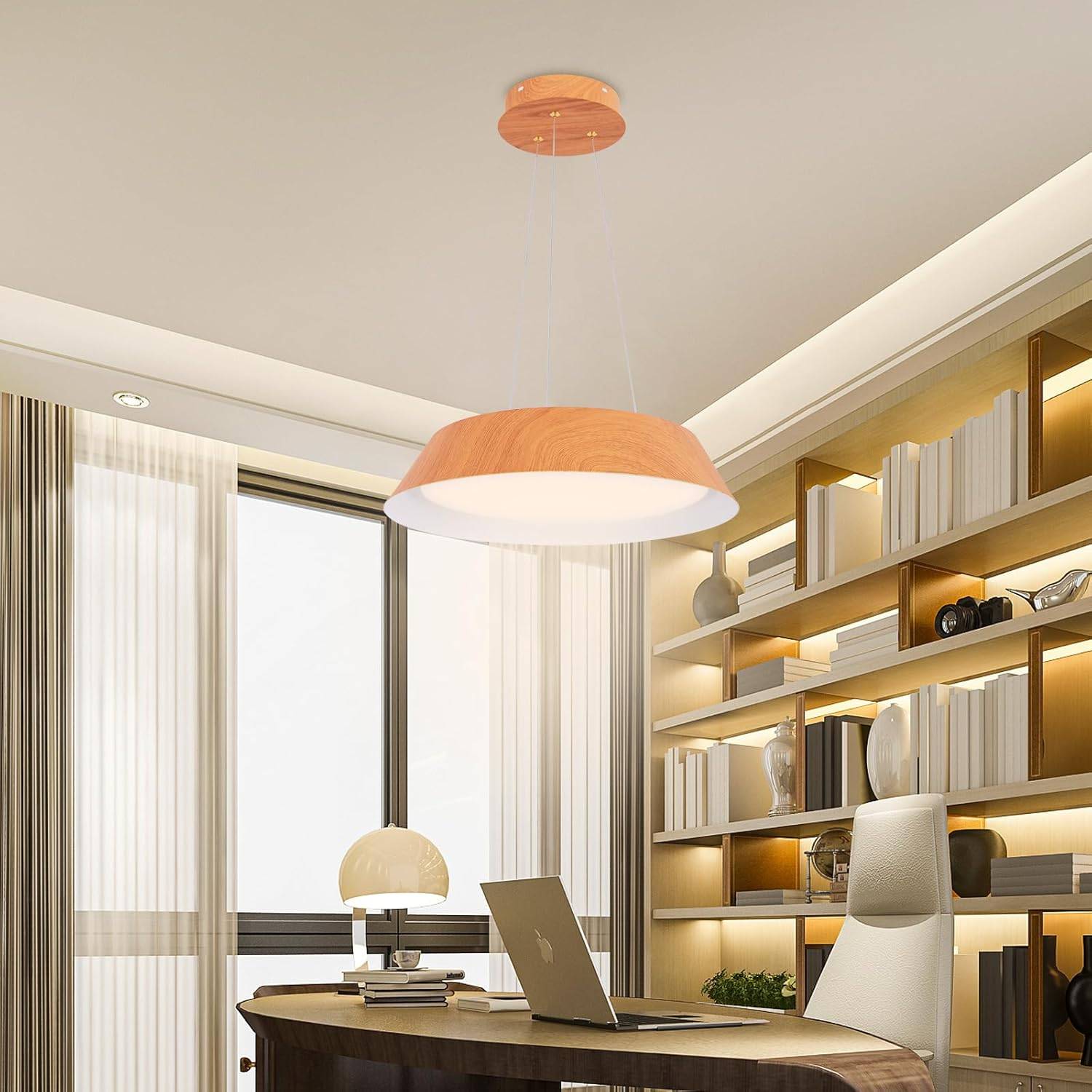 Lustre Suspension Moderne, Luminaire Suspendu LED à Lumière Chaude 3000 K, Ø 40 CM, Naturel - Image 2