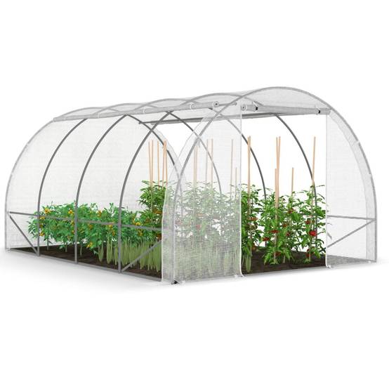 IDMARKET - Serre de jardin tunnel 12m² 4 x 3 x 2 m acier galvanisé + bâche anti-UV avec porte et fenêtres ZEBRA blanches toutes saisons - Image 2