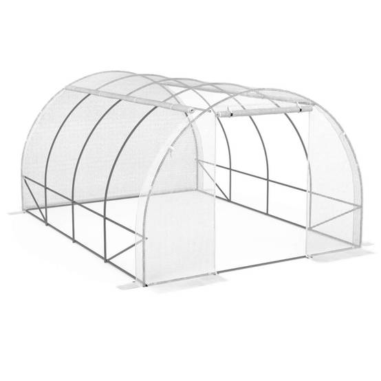 IDMARKET - Serre de jardin tunnel 12m² 4 x 3 x 2 m acier galvanisé + bâche anti-UV avec porte et fenêtres ZEBRA blanches toutes saisons - Image 5