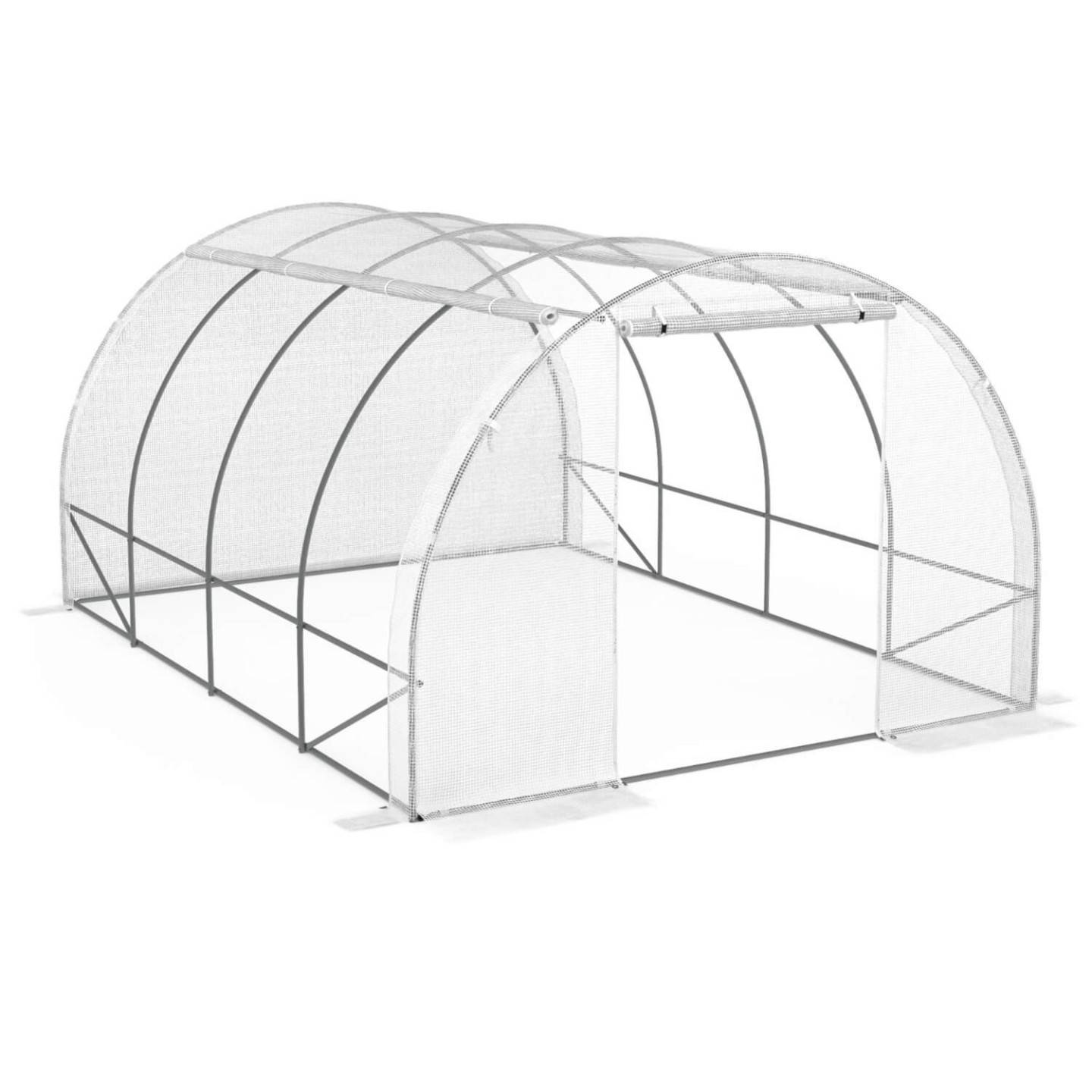IDMARKET - Serre de jardin tunnel 12m² 4 x 3 x 2 m acier galvanisé + bâche anti-UV avec porte et fenêtres ZEBRA blanches toutes saisons - Image 5