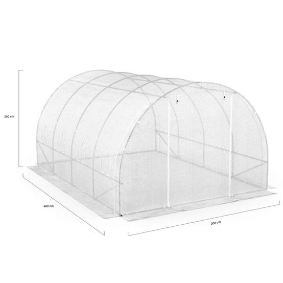 IDMARKET - Serre de jardin tunnel 12m² 4 x 3 x 2 m acier galvanisé + bâche anti-UV avec porte et fenêtres ZEBRA blanches toutes saisons - Image 6