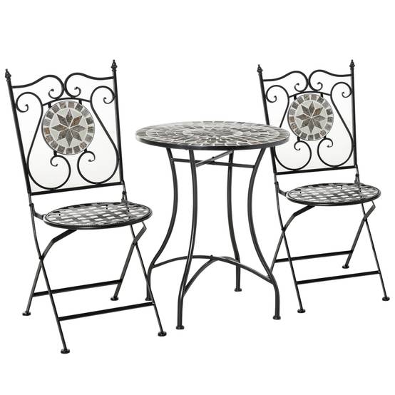 ComfortXL - Salon de jardin mosaïque métal multicolore 2 places avec chaises pliantes - ComfortXL Outdoor Living - Image 2