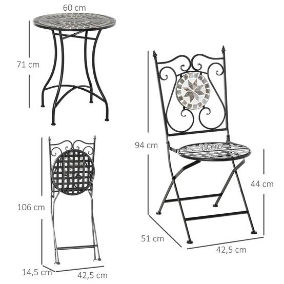 ComfortXL - Salon de jardin mosaïque métal multicolore 2 places avec chaises pliantes - ComfortXL Outdoor Living - Image 5