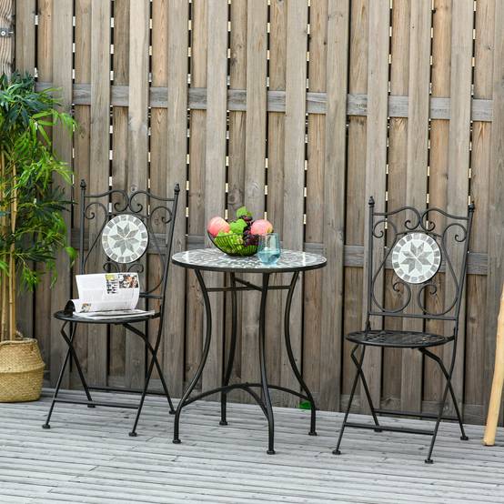 ComfortXL - Salon de jardin mosaïque métal multicolore 2 places avec chaises pliantes - ComfortXL Outdoor Living - Image 4