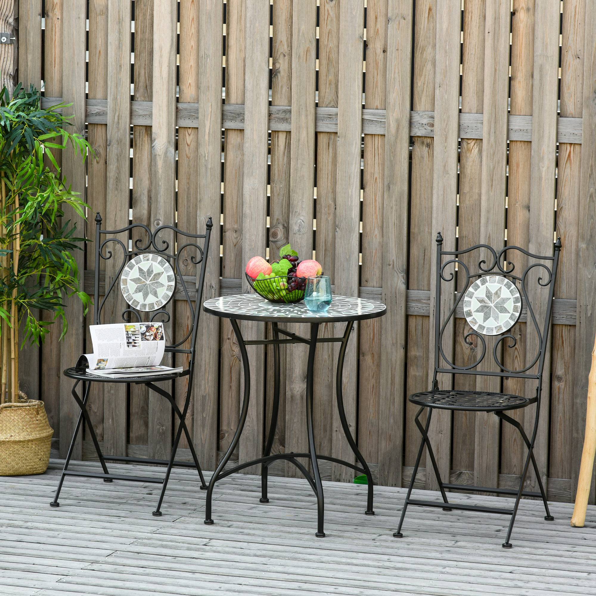 ComfortXL - Salon de jardin mosaïque métal multicolore 2 places avec chaises pliantes - ComfortXL Outdoor Living - Image 4