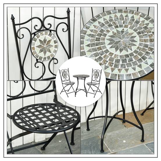 ComfortXL - Salon de jardin mosaïque métal multicolore 2 places avec chaises pliantes - ComfortXL Outdoor Living - Image 9