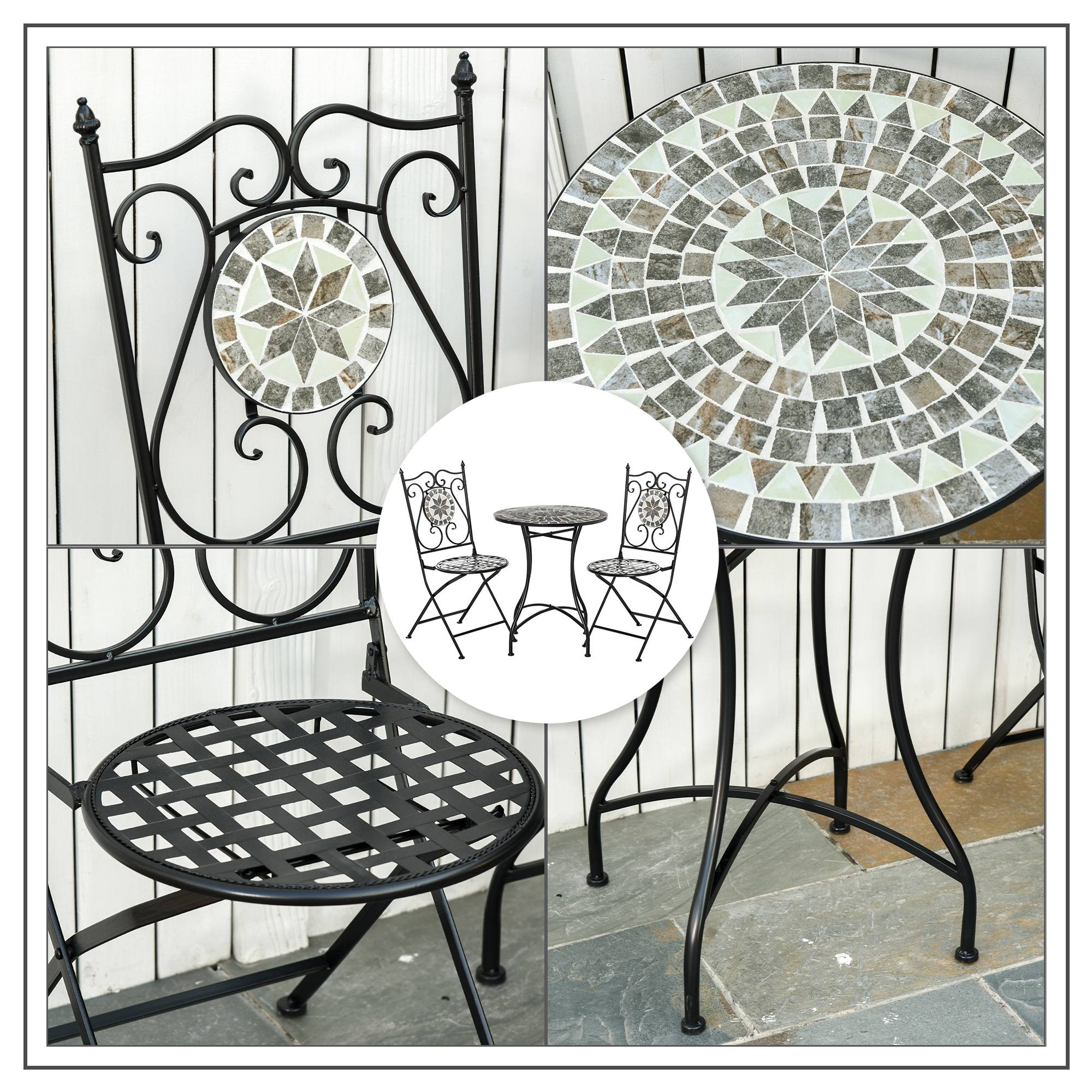 ComfortXL - Salon de jardin mosaïque métal multicolore 2 places avec chaises pliantes - ComfortXL Outdoor Living - Image 9