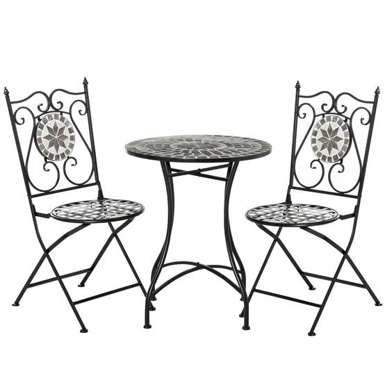 ComfortXL - Salon de jardin mosaïque métal multicolore 2 places avec chaises pliantes - ComfortXL Outdoor Living - Image 1