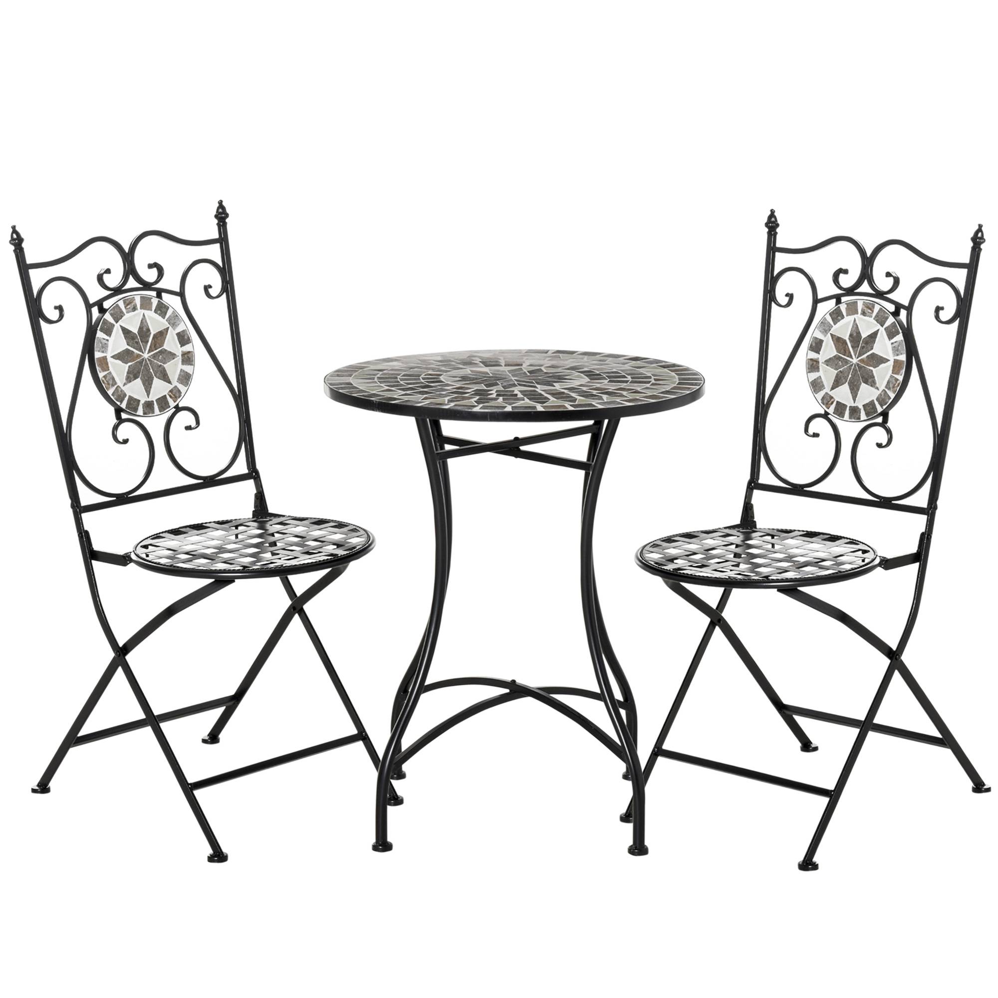 ComfortXL - Salon de jardin mosaïque métal multicolore 2 places avec chaises pliantes - ComfortXL Outdoor Living - Image 1